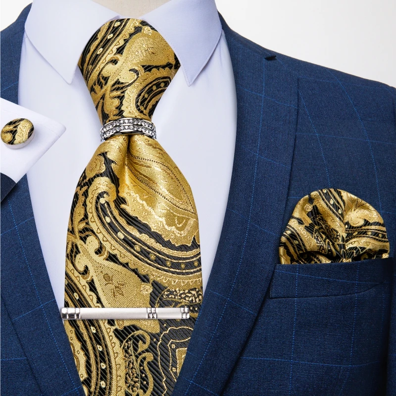 New Fashion Men's Ties Silver Floral 8cm Neck Tie Business Wedding Party Gravata Ting Ring Clip Cravat Gift For Men DiBanGu