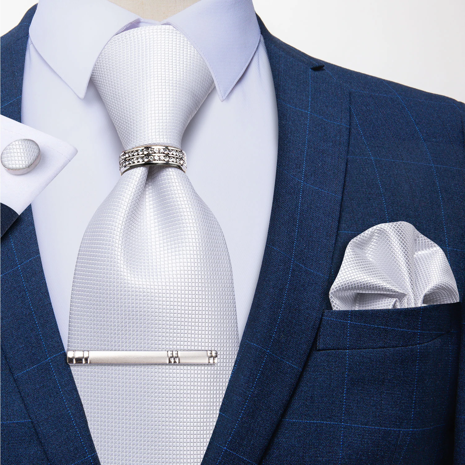 New Fashion Men's Ties Silver Floral 8cm Neck Tie Business Wedding Party Gravata Ting Ring Clip Cravat Gift For Men DiBanGu