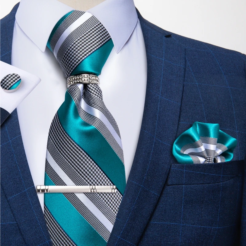 New Fashion Men's Ties Silver Floral 8cm Neck Tie Business Wedding Party Gravata Ting Ring Clip Cravat Gift For Men DiBanGu