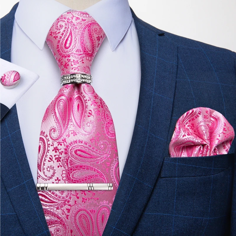 New Fashion Men's Ties Silver Floral 8cm Neck Tie Business Wedding Party Gravata Ting Ring Clip Cravat Gift For Men DiBanGu