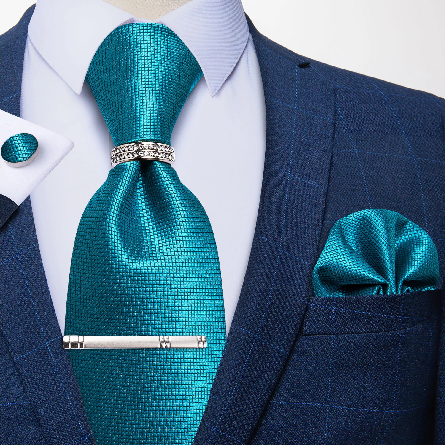 New Fashion Men's Ties Silver Floral 8cm Neck Tie Business Wedding Party Gravata Ting Ring Clip Cravat Gift For Men DiBanGu