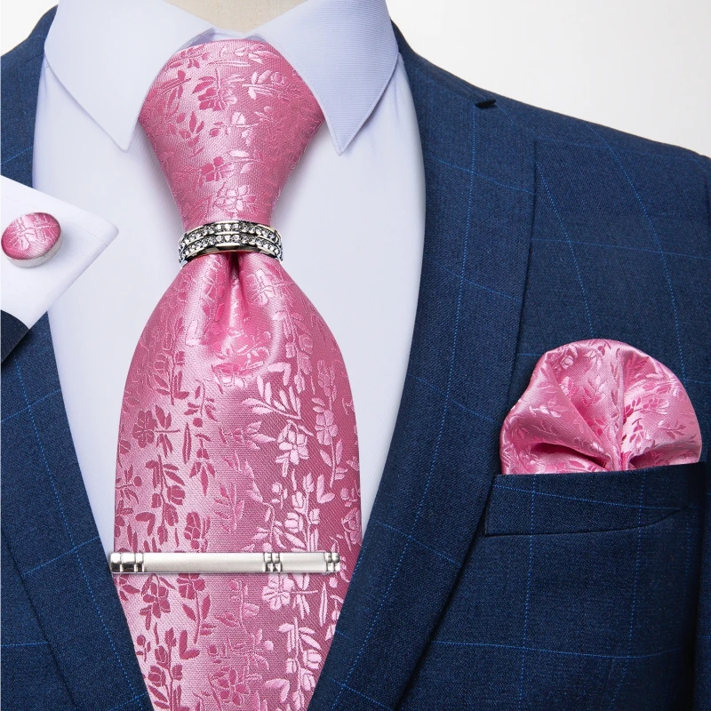 New Fashion Men's Ties Silver Floral 8cm Neck Tie Business Wedding Party Gravata Ting Ring Clip Cravat Gift For Men DiBanGu