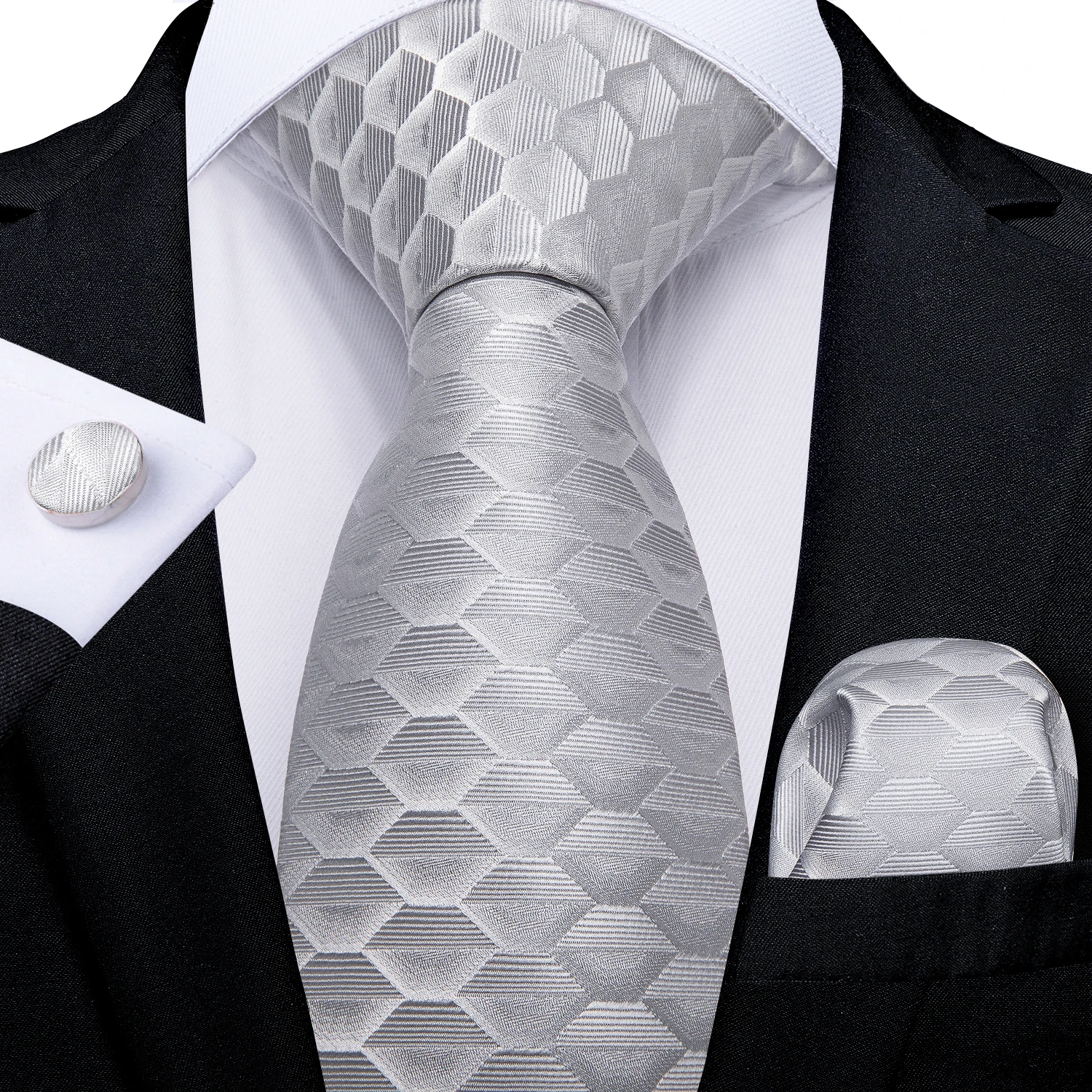 New Fashion Men's Ties Silver Floral 8cm Neck Tie Business Wedding Party Gravata Ting Ring Clip Cravat Gift For Men DiBanGu