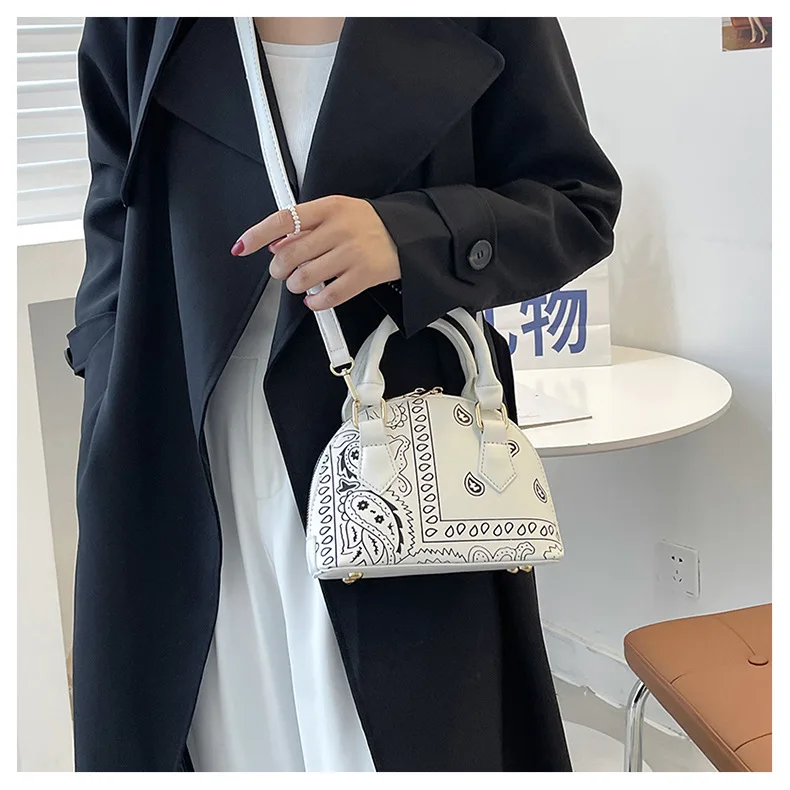 Retro PU Leather Women's Shell Bag Summer Cashew Flower Ladies Shoulder Crossbody Bag Female Set Small Top Handle Bags Handbags
