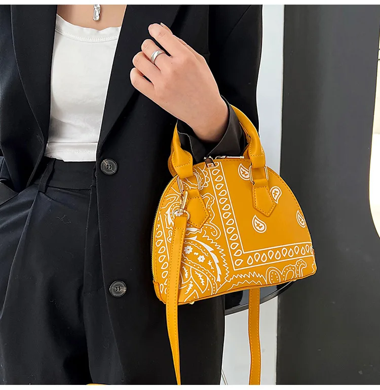 Retro PU Leather Women's Shell Bag Summer Cashew Flower Ladies Shoulder Crossbody Bag Female Set Small Top Handle Bags Handbags