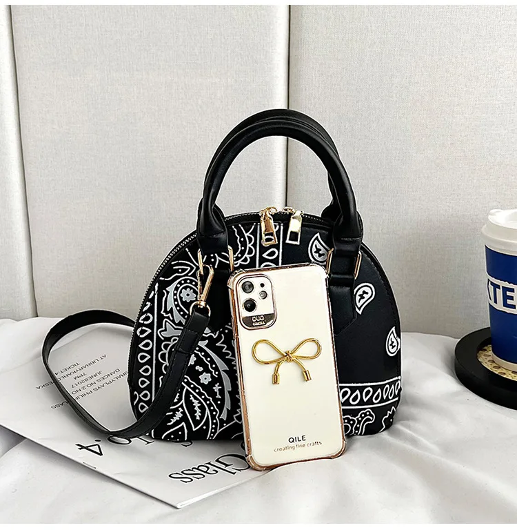 Retro PU Leather Women's Shell Bag Summer Cashew Flower Ladies Shoulder Crossbody Bag Female Set Small Top Handle Bags Handbags