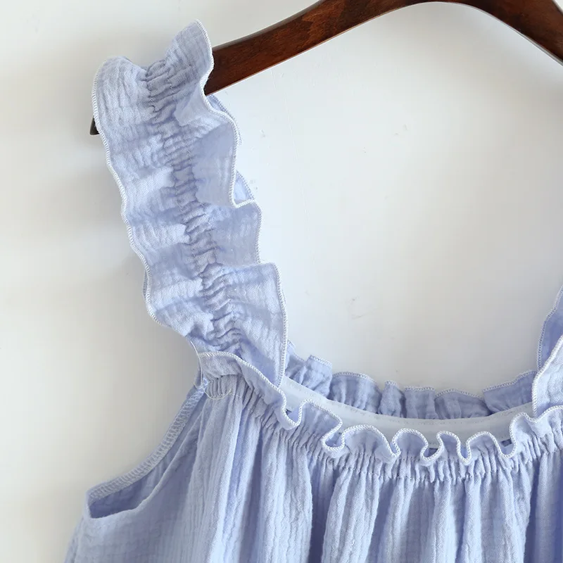 2026 Summer New Style Nightdress Ladies 100% Cotton Crepe Thin Vest Suspender Skirt Loose Long Skirt Sweet And Cute Home Skirt