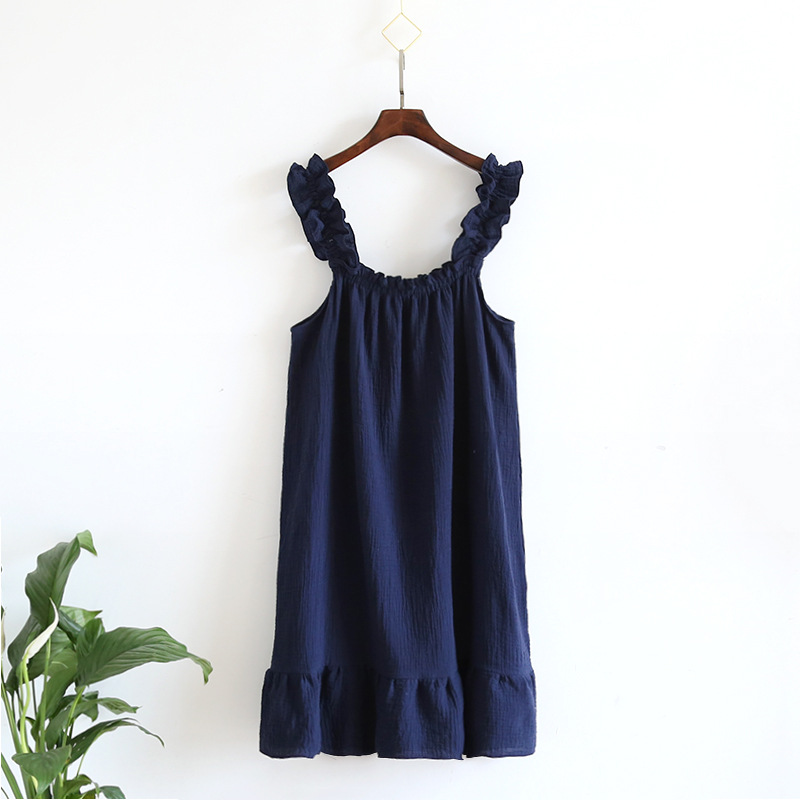 2026 Summer New Style Nightdress Ladies 100% Cotton Crepe Thin Vest Suspender Skirt Loose Long Skirt Sweet And Cute Home Skirt