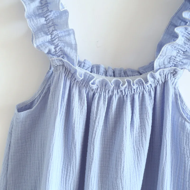 2026 Summer New Style Nightdress Ladies 100% Cotton Crepe Thin Vest Suspender Skirt Loose Long Skirt Sweet And Cute Home Skirt