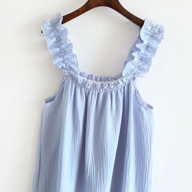 2026 Summer New Style Nightdress Ladies 100% Cotton Crepe Thin Vest Suspender Skirt Loose Long Skirt Sweet And Cute Home Skirt