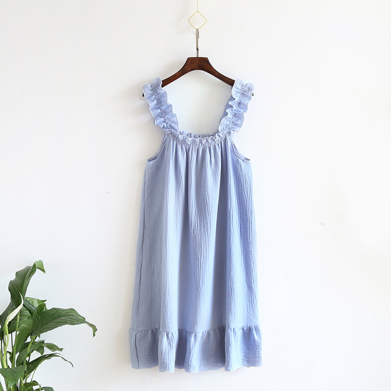 2026 Summer New Style Nightdress Ladies 100% Cotton Crepe Thin Vest Suspender Skirt Loose Long Skirt Sweet And Cute Home Skirt