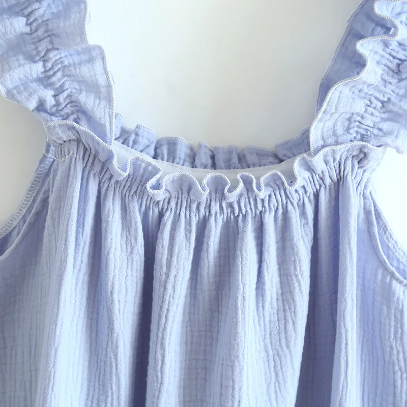 2026 Summer New Style Nightdress Ladies 100% Cotton Crepe Thin Vest Suspender Skirt Loose Long Skirt Sweet And Cute Home Skirt