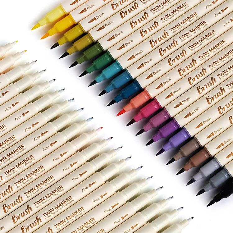 3pcs Retro Color Brush Marker Pens Set Dual Side Fine Liner Water Based Ink Blendable Watercolor Art Paint Drawing F133