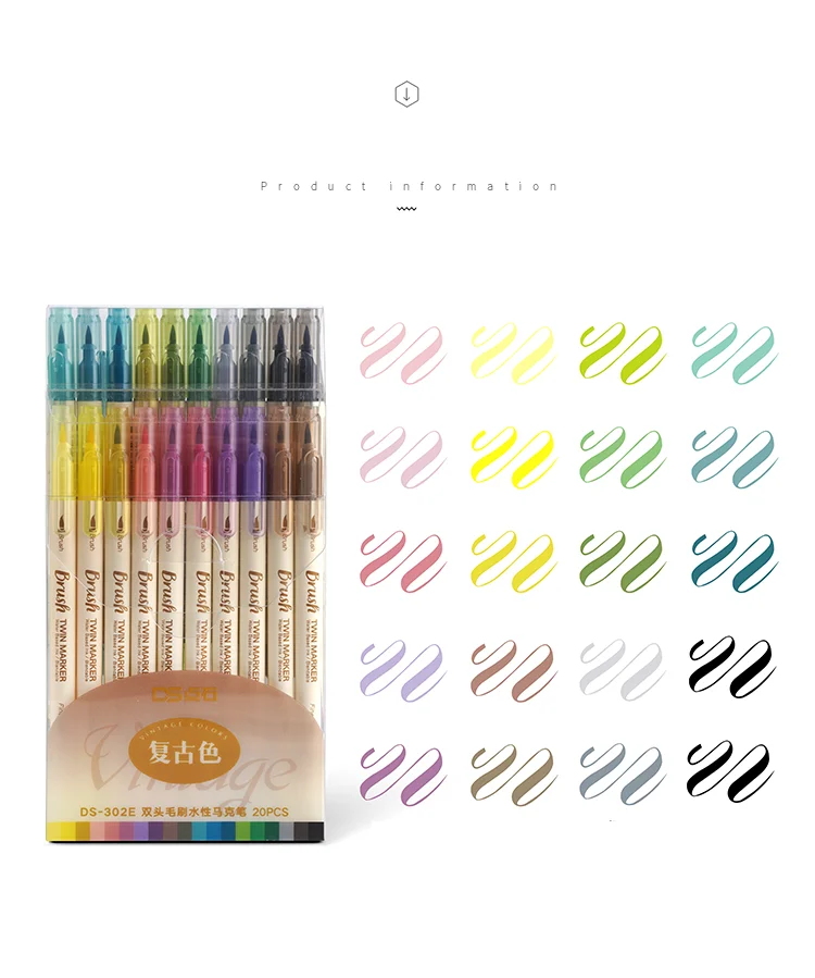 3pcs Retro Color Brush Marker Pens Set Dual Side Fine Liner Water Based Ink Blendable Watercolor Art Paint Drawing F133