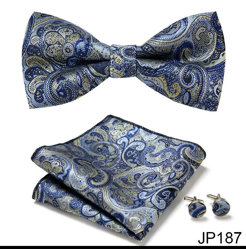 New Paisley Bow Tie for men Wedding Bowtie Handkerchief Cufflink Set Noeud Papillon Silk Pajaritas Cravat Female Male
