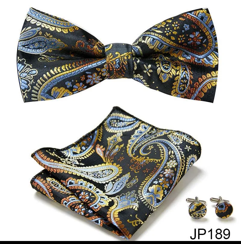 New Paisley Bow Tie for men Wedding Bowtie Handkerchief Cufflink Set Noeud Papillon Silk Pajaritas Cravat Female Male