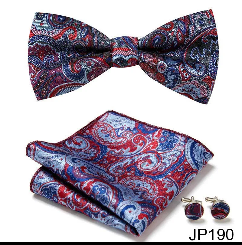 New Paisley Bow Tie for men Wedding Bowtie Handkerchief Cufflink Set Noeud Papillon Silk Pajaritas Cravat Female Male
