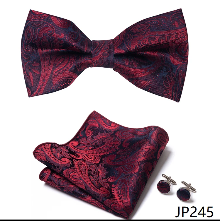 New Paisley Bow Tie for men Wedding Bowtie Handkerchief Cufflink Set Noeud Papillon Silk Pajaritas Cravat Female Male