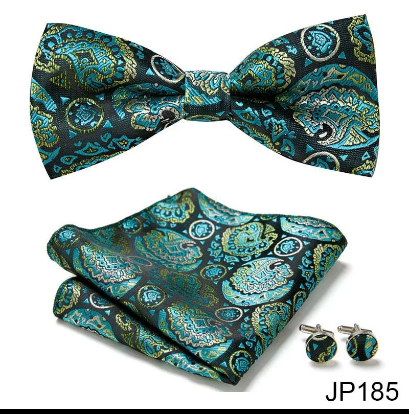 New Paisley Bow Tie for men Wedding Bowtie Handkerchief Cufflink Set Noeud Papillon Silk Pajaritas Cravat Female Male