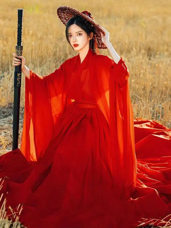 Chinese Traditional Folk Dance Costume Women Hanfu Clothing Lady Ancient Swordsman Cosplay Outfit Tang Dynasty Stage Dance Wear