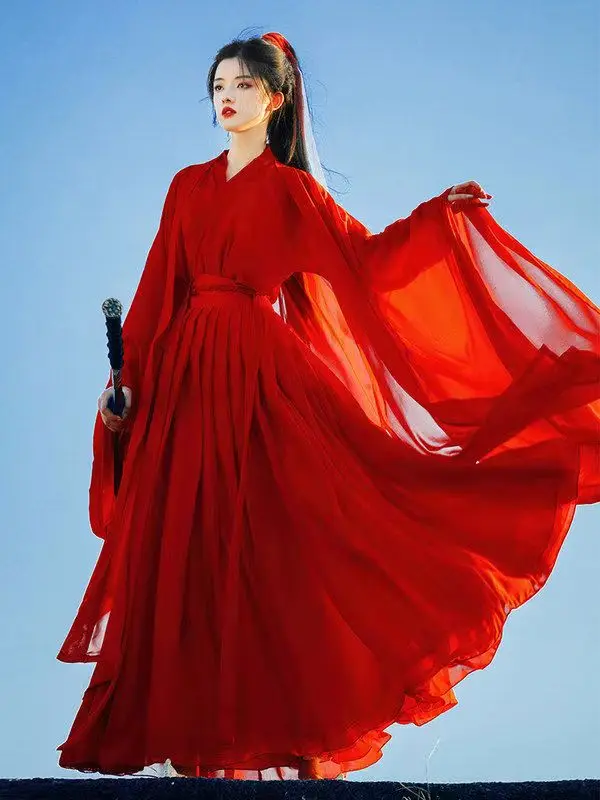 Chinese Traditional Folk Dance Costume Women Hanfu Clothing Lady Ancient Swordsman Cosplay Outfit Tang Dynasty Stage Dance Wear