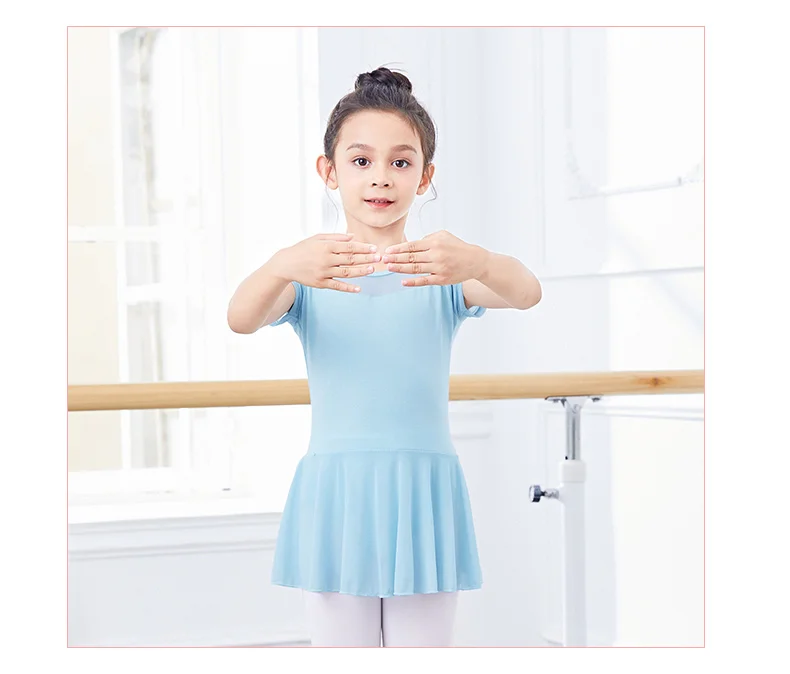 Kids Girls Ballet Dress Gymnastics Leotards Mesh Splice Short Sleeve Ballet Leotards Dance Costumes Soft Ballet Dance Bodysuit