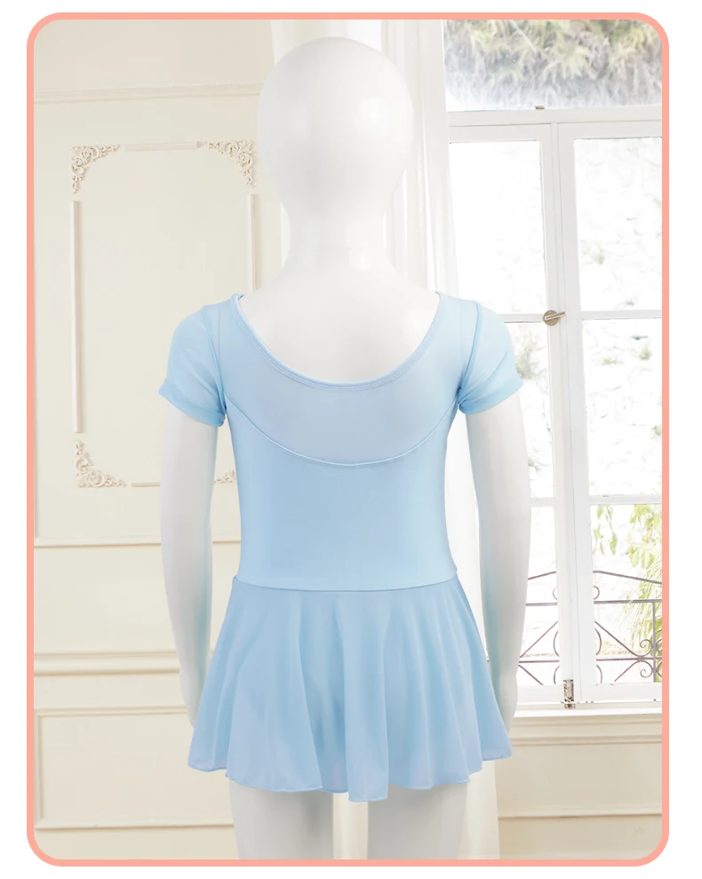 Kids Girls Ballet Dress Gymnastics Leotards Mesh Splice Short Sleeve Ballet Leotards Dance Costumes Soft Ballet Dance Bodysuit