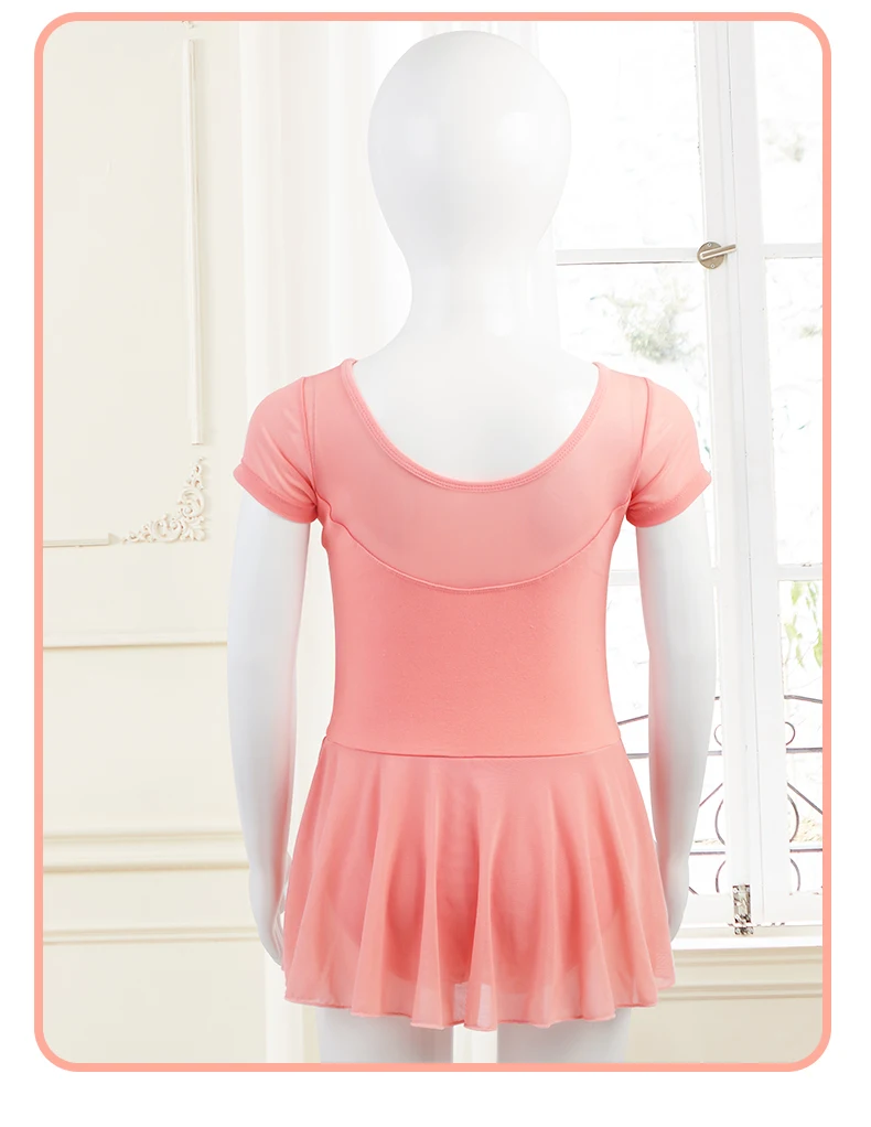Kids Girls Ballet Dress Gymnastics Leotards Mesh Splice Short Sleeve Ballet Leotards Dance Costumes Soft Ballet Dance Bodysuit