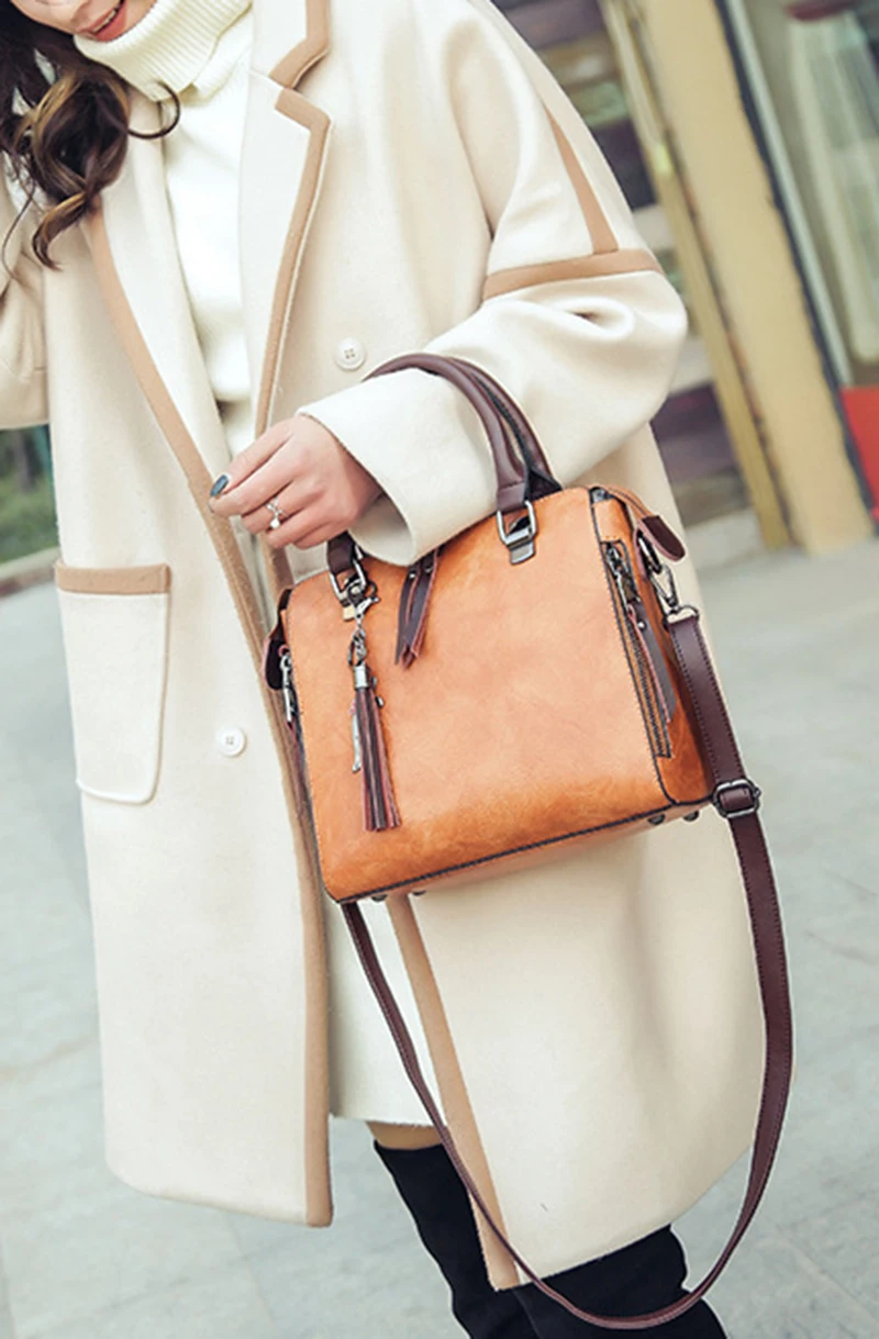 Yogodlns Vintage Cat Tassel Luxury Handbag Women Bags Double Zipper Crossbody Bags Shoulder Bag Casual Shell Tote Ladie