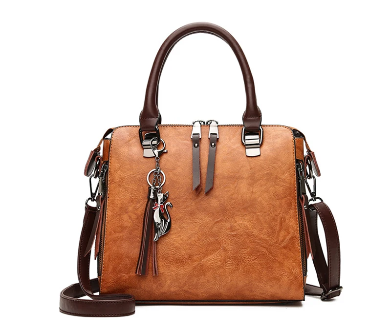 Yogodlns Vintage Cat Tassel Luxury Handbag Women Bags Double Zipper Crossbody Bags Shoulder Bag Casual Shell Tote Ladie
