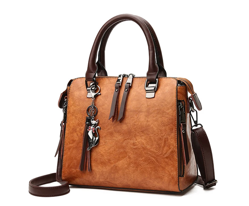 Yogodlns Vintage Cat Tassel Luxury Handbag Women Bags Double Zipper Crossbody Bags Shoulder Bag Casual Shell Tote Ladie