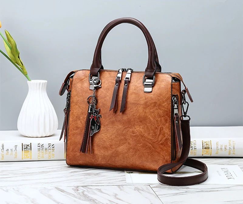 Yogodlns Vintage Cat Tassel Luxury Handbag Women Bags Double Zipper Crossbody Bags Shoulder Bag Casual Shell Tote Ladie