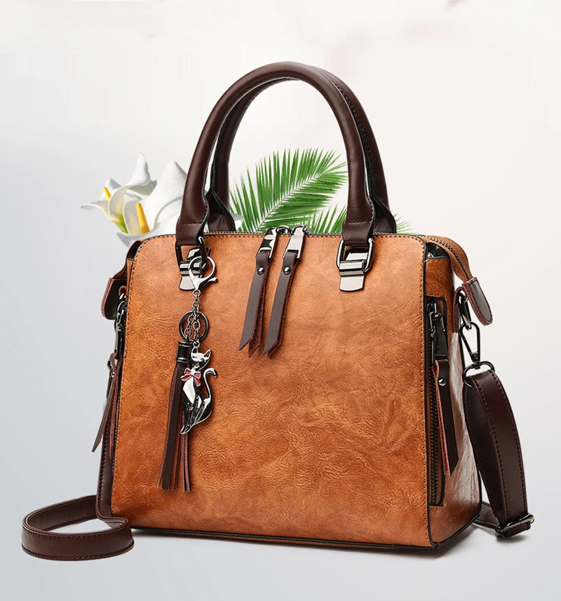 Yogodlns Vintage Cat Tassel Luxury Handbag Women Bags Double Zipper Crossbody Bags Shoulder Bag Casual Shell Tote Ladie