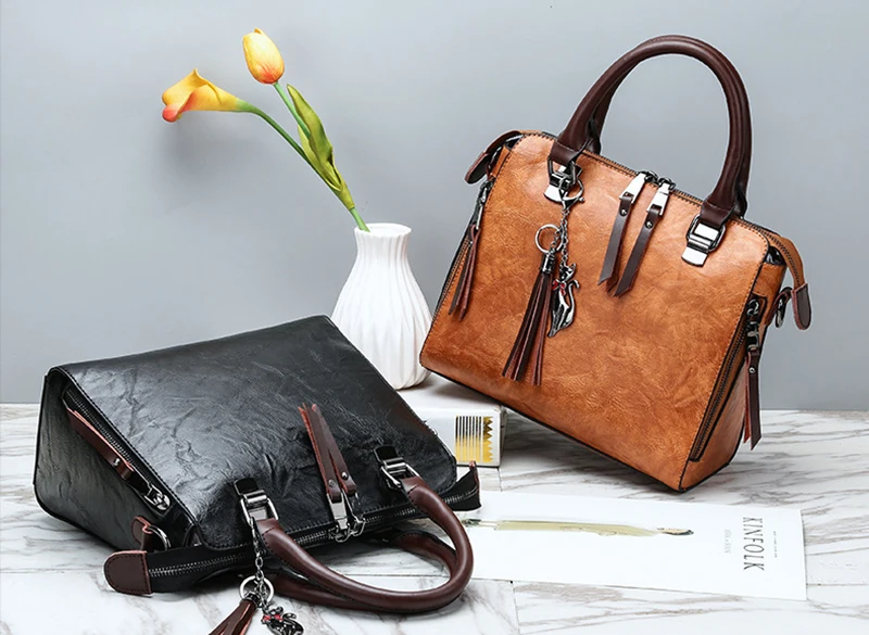 Yogodlns Vintage Cat Tassel Luxury Handbag Women Bags Double Zipper Crossbody Bags Shoulder Bag Casual Shell Tote Ladie