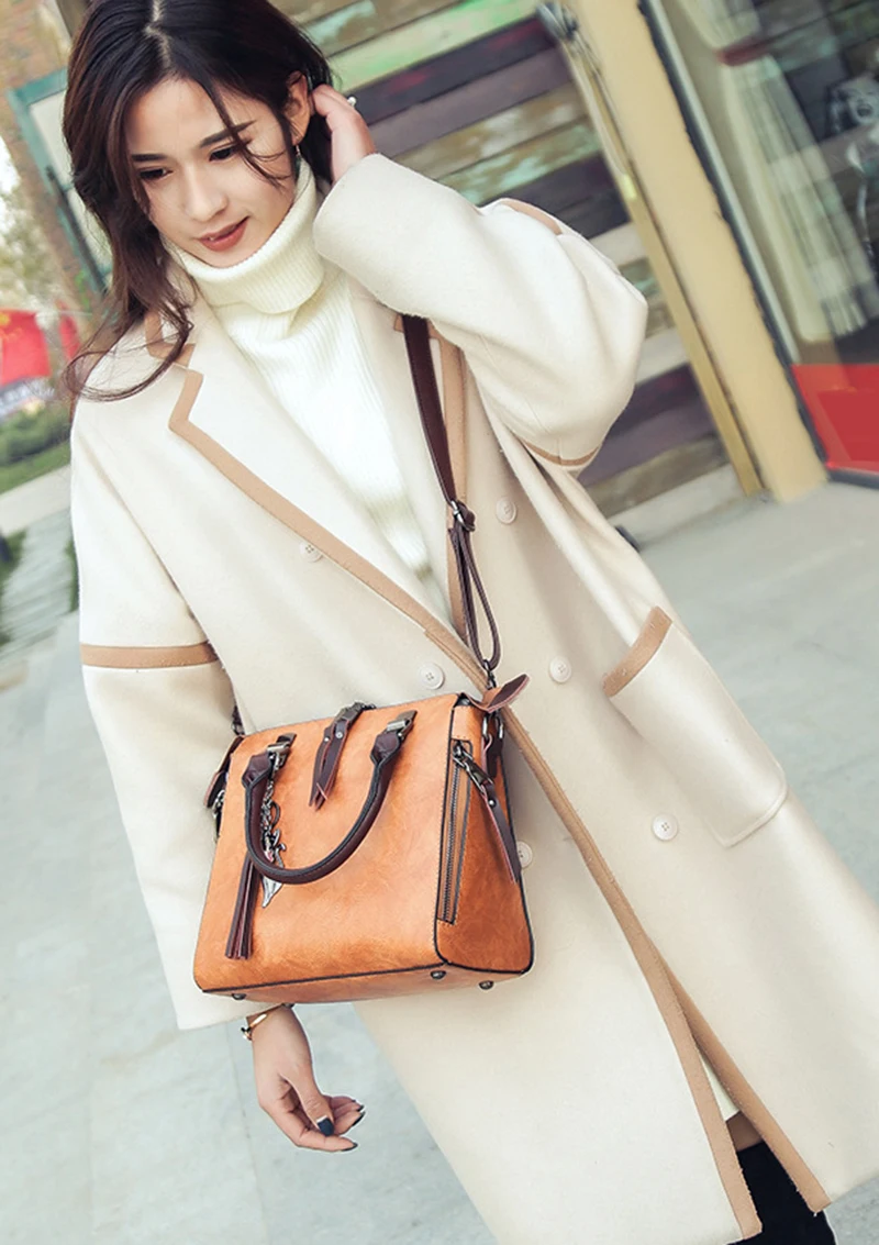 Yogodlns Vintage Cat Tassel Luxury Handbag Women Bags Double Zipper Crossbody Bags Shoulder Bag Casual Shell Tote Ladie