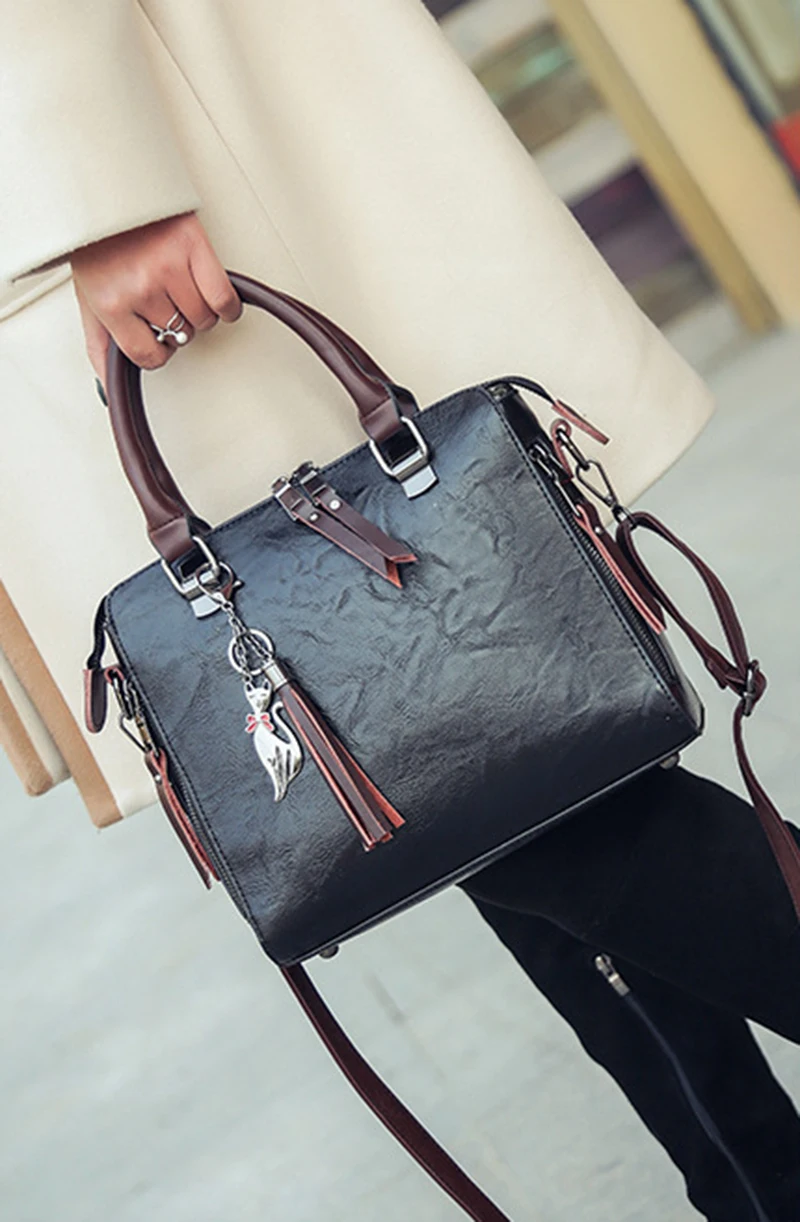 Yogodlns Vintage Cat Tassel Luxury Handbag Women Bags Double Zipper Crossbody Bags Shoulder Bag Casual Shell Tote Ladie