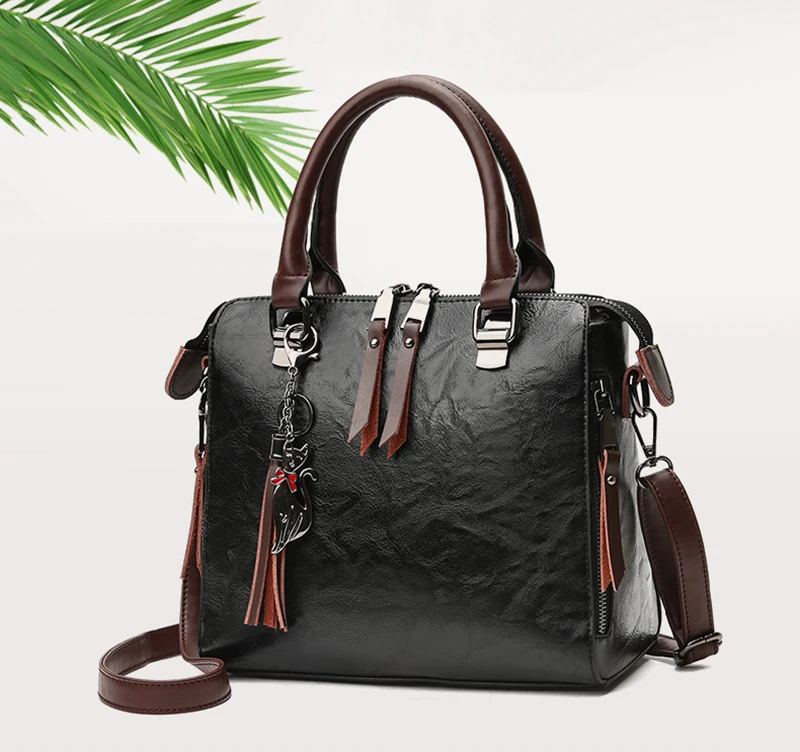 Yogodlns Vintage Cat Tassel Luxury Handbag Women Bags Double Zipper Crossbody Bags Shoulder Bag Casual Shell Tote Ladie
