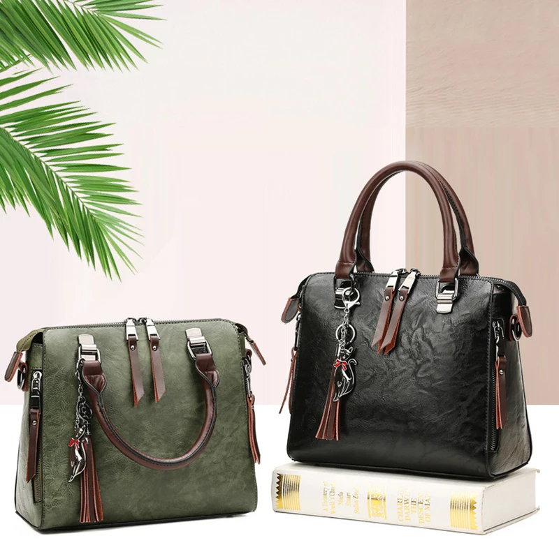 Yogodlns Vintage Cat Tassel Luxury Handbag Women Bags Double Zipper Crossbody Bags Shoulder Bag Casual Shell Tote Ladie