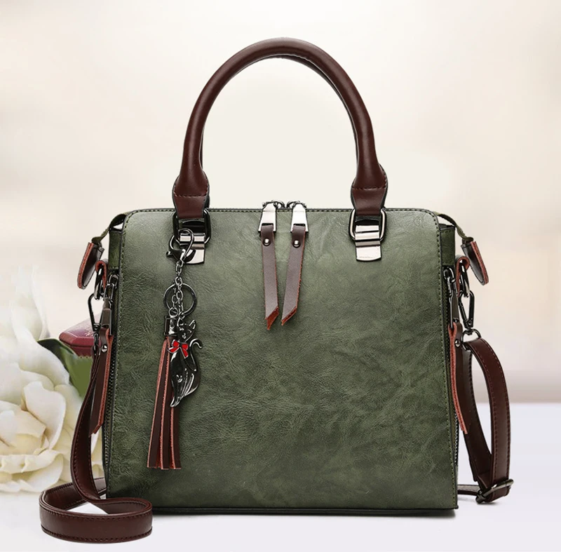 Yogodlns Vintage Cat Tassel Luxury Handbag Women Bags Double Zipper Crossbody Bags Shoulder Bag Casual Shell Tote Ladie