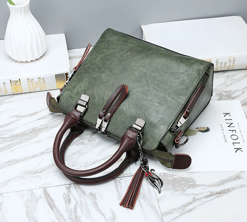 Yogodlns Vintage Cat Tassel Luxury Handbag Women Bags Double Zipper Crossbody Bags Shoulder Bag Casual Shell Tote Ladie