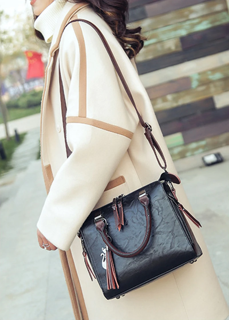 Yogodlns Vintage Cat Tassel Luxury Handbag Women Bags Double Zipper Crossbody Bags Shoulder Bag Casual Shell Tote Ladie