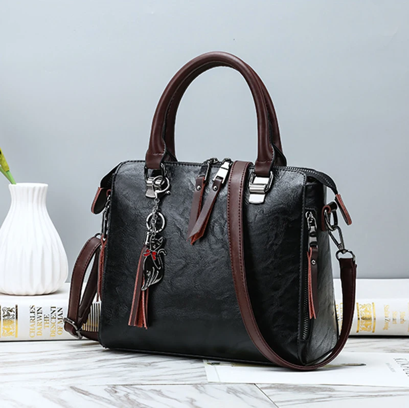 Yogodlns Vintage Cat Tassel Luxury Handbag Women Bags Double Zipper Crossbody Bags Shoulder Bag Casual Shell Tote Ladie