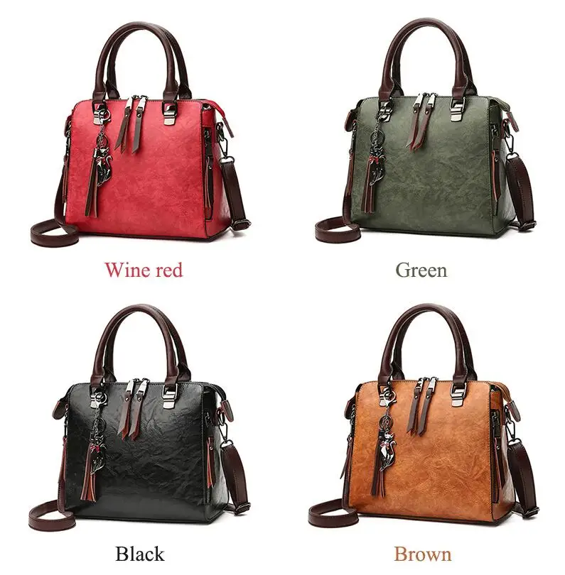 Yogodlns Vintage Cat Tassel Luxury Handbag Women Bags Double Zipper Crossbody Bags Shoulder Bag Casual Shell Tote Ladie