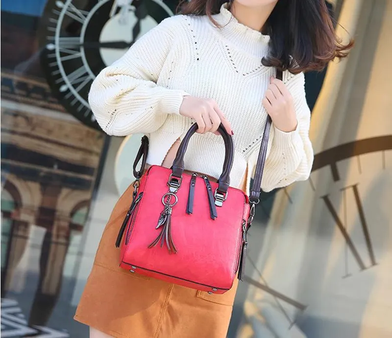 Yogodlns Vintage Cat Tassel Luxury Handbag Women Bags Double Zipper Crossbody Bags Shoulder Bag Casual Shell Tote Ladie