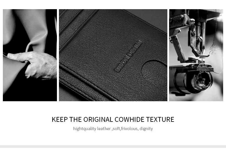 BISON DENIM Cow Leather Fashion Slim Minimalist Men Wallet Credit Card Holder RFID Blocking Leather Purse 11.3*8.2*1cm W9670-1BS