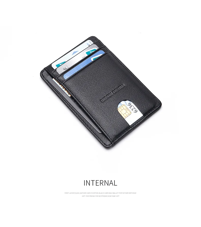 BISON DENIM Cow Leather Fashion Slim Minimalist Men Wallet Credit Card Holder RFID Blocking Leather Purse 11.3*8.2*1cm W9670-1BS