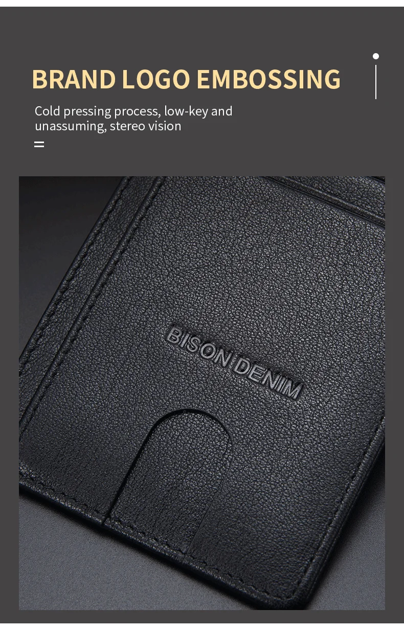 BISON DENIM Cow Leather Fashion Slim Minimalist Men Wallet Credit Card Holder RFID Blocking Leather Purse 11.3*8.2*1cm W9670-1BS