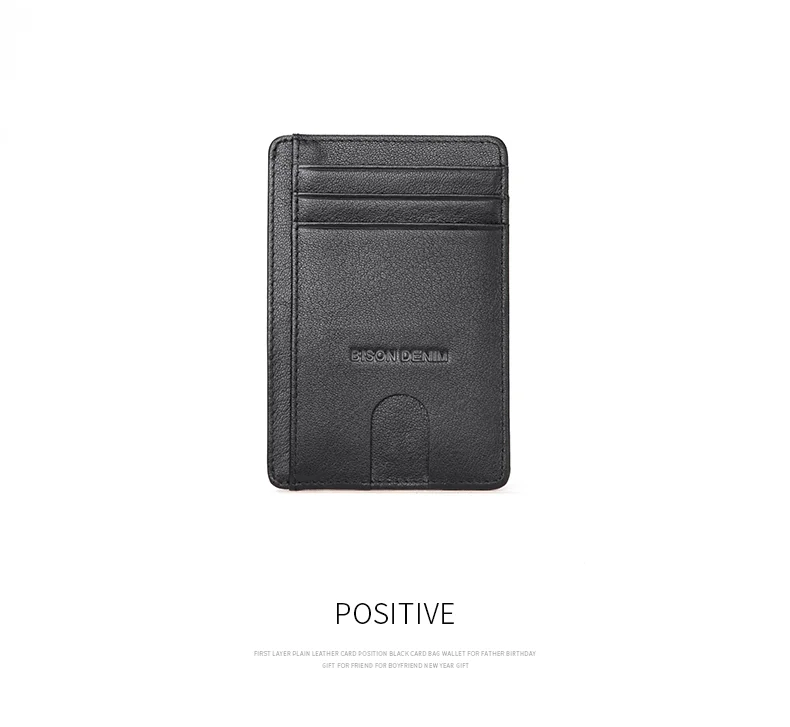 BISON DENIM Cow Leather Fashion Slim Minimalist Men Wallet Credit Card Holder RFID Blocking Leather Purse 11.3*8.2*1cm W9670-1BS