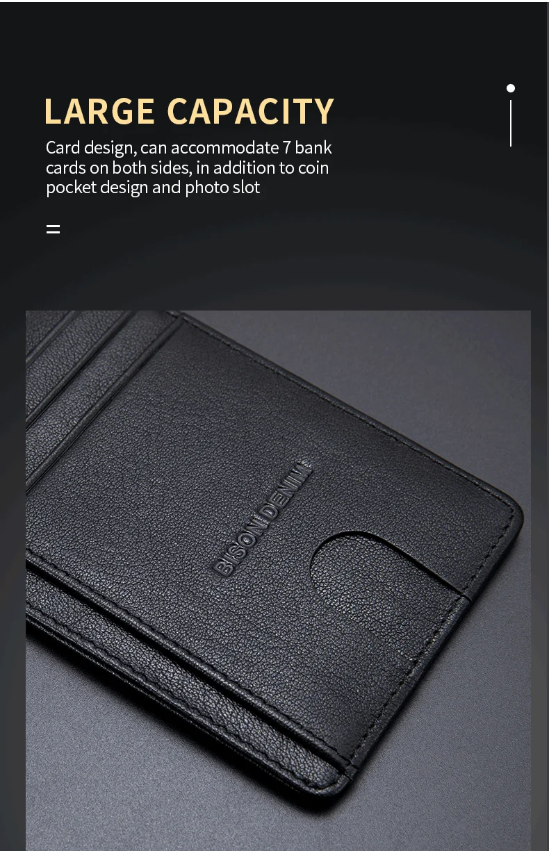 BISON DENIM Cow Leather Fashion Slim Minimalist Men Wallet Credit Card Holder RFID Blocking Leather Purse 11.3*8.2*1cm W9670-1BS