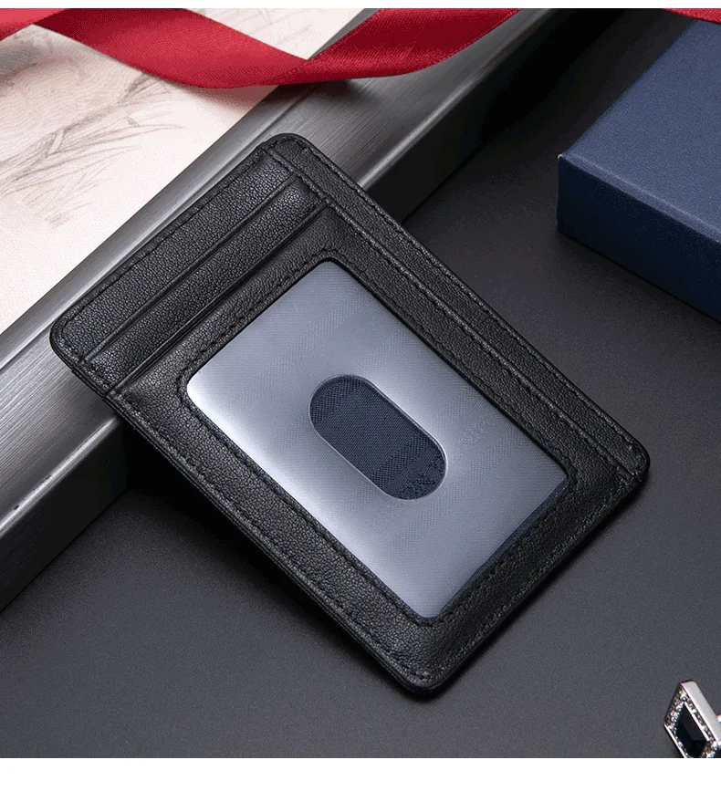 BISON DENIM Cow Leather Fashion Slim Minimalist Men Wallet Credit Card Holder RFID Blocking Leather Purse 11.3*8.2*1cm W9670-1BS